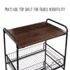 Black/Walnut 3-Tier Cart with Wood Shelf and Pull-Out Baskets