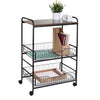 Black/Walnut 3-Tier Cart with Wood Shelf and Pull-Out Baskets