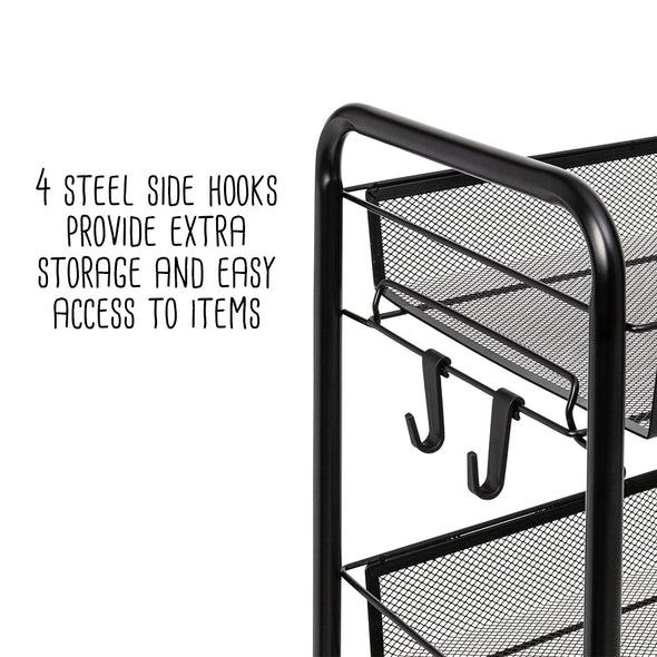 Black 5-Tier Storage Cart with 4 Hooks