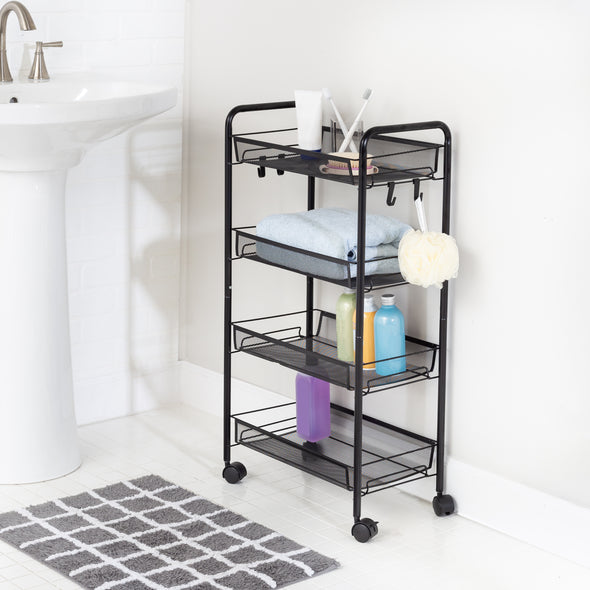 Tray shape shelves ensure nothing tumbles off when the cart is in motion