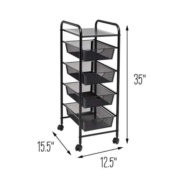Black 4-Drawer Mesh Rolling Storage Cart