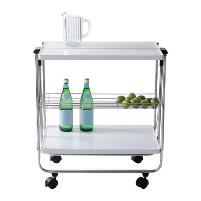 2-tier collapsible cart with wheels and wire basket
