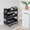 Black Craft Cart with Wheels, Pegboard, Shelf, and Metal Basket