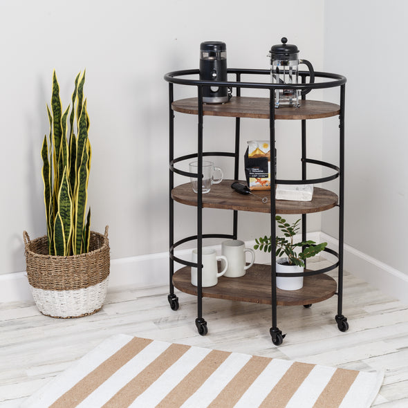 Black/Rustic Brown 3-Tier Rolling Bar and Serving Cart