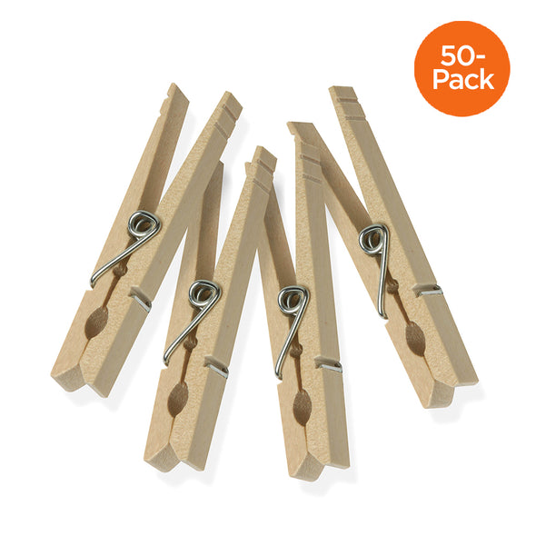 Natural Wood Spring-Loaded Clothespins (50-Pack)