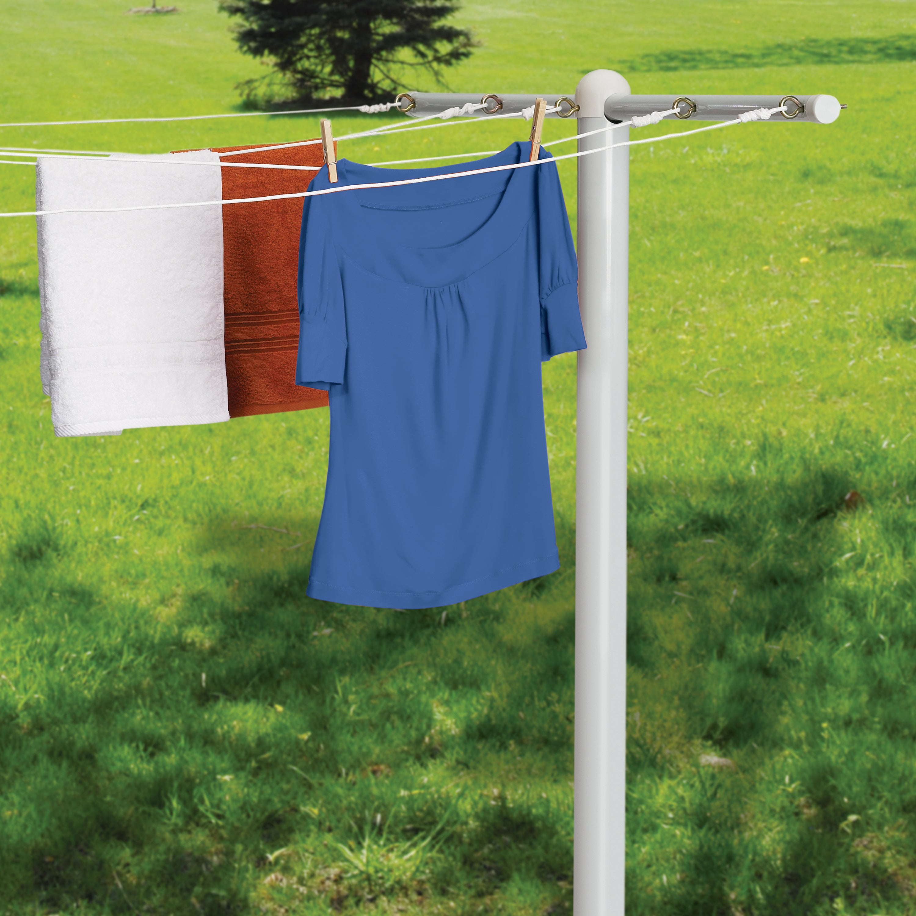 White T-Post for 5-Line Outdoor Clothes Drying