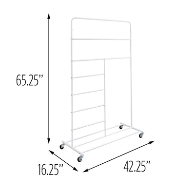 White Multi-Section Rolling T-Bar Drying Rack