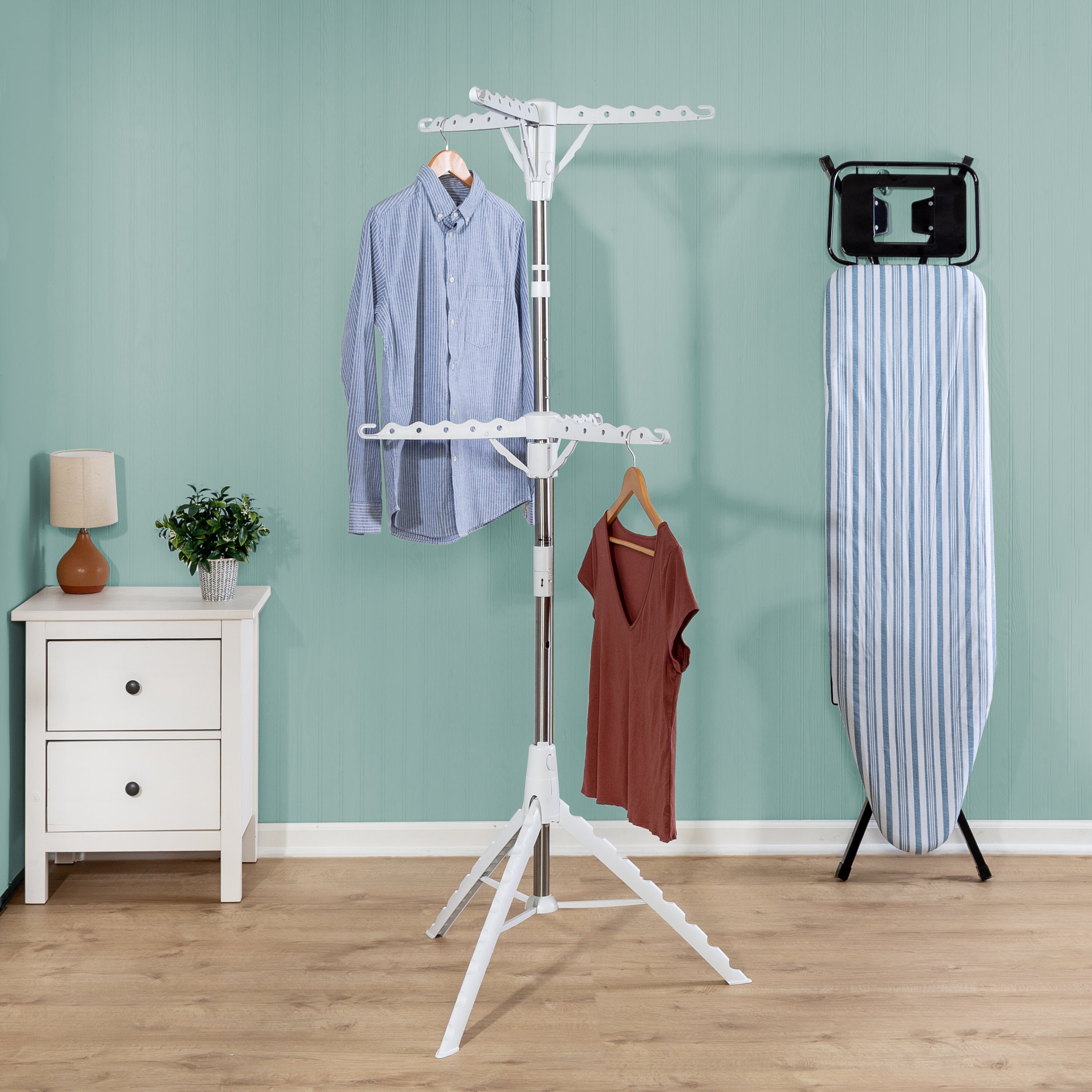 Multifunctional Floor Folding Towel Drying Rack Transportable Laundry Stand  Drying Rack 2 Tier Tripod Clothes Hanger