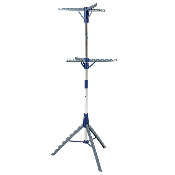 Blue/Silver 2-Tier Folding Tripod Clothes Drying Rack
