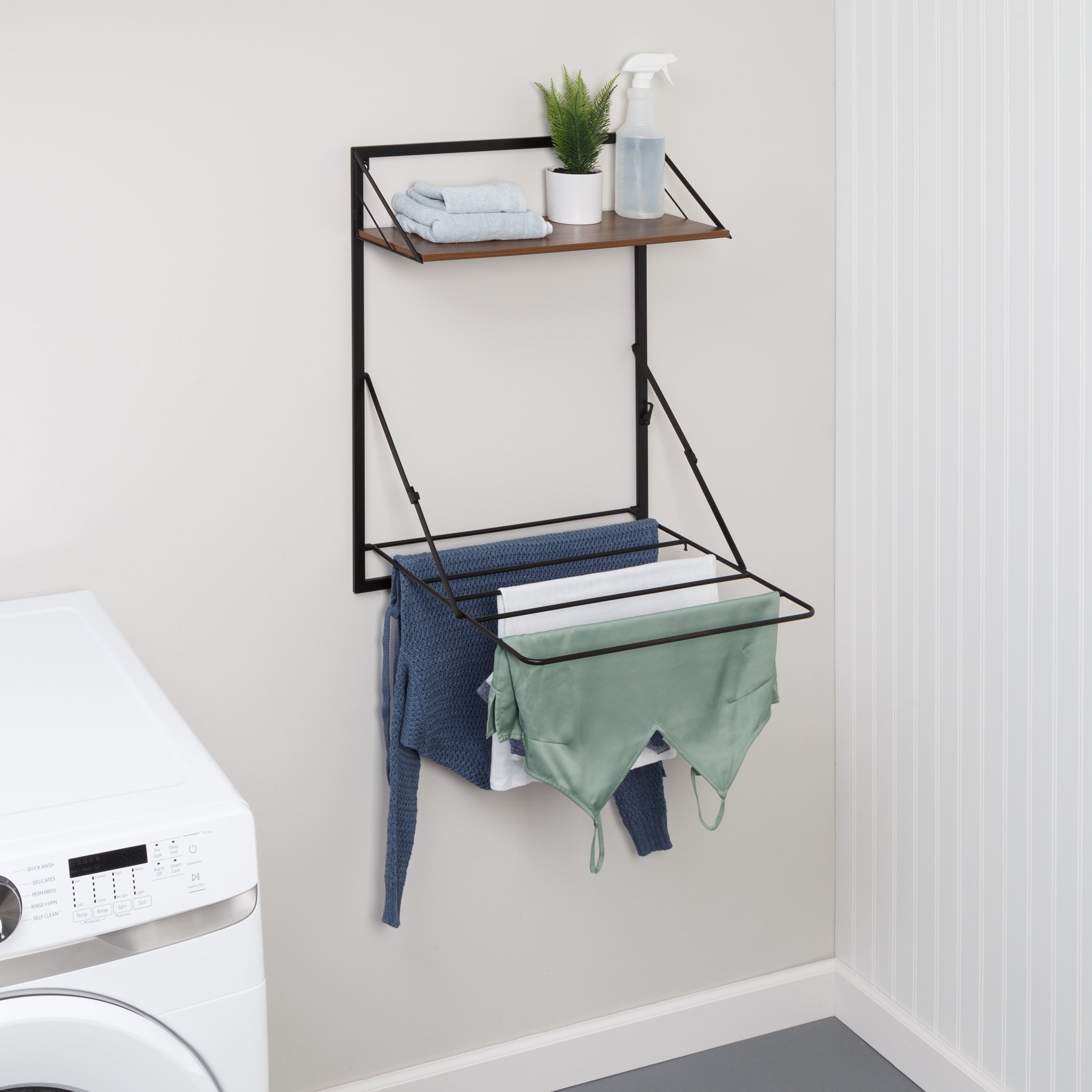 Folding Laundry Drying Rack Wall-mount Foldable Clothes Dryer Hanger Storage