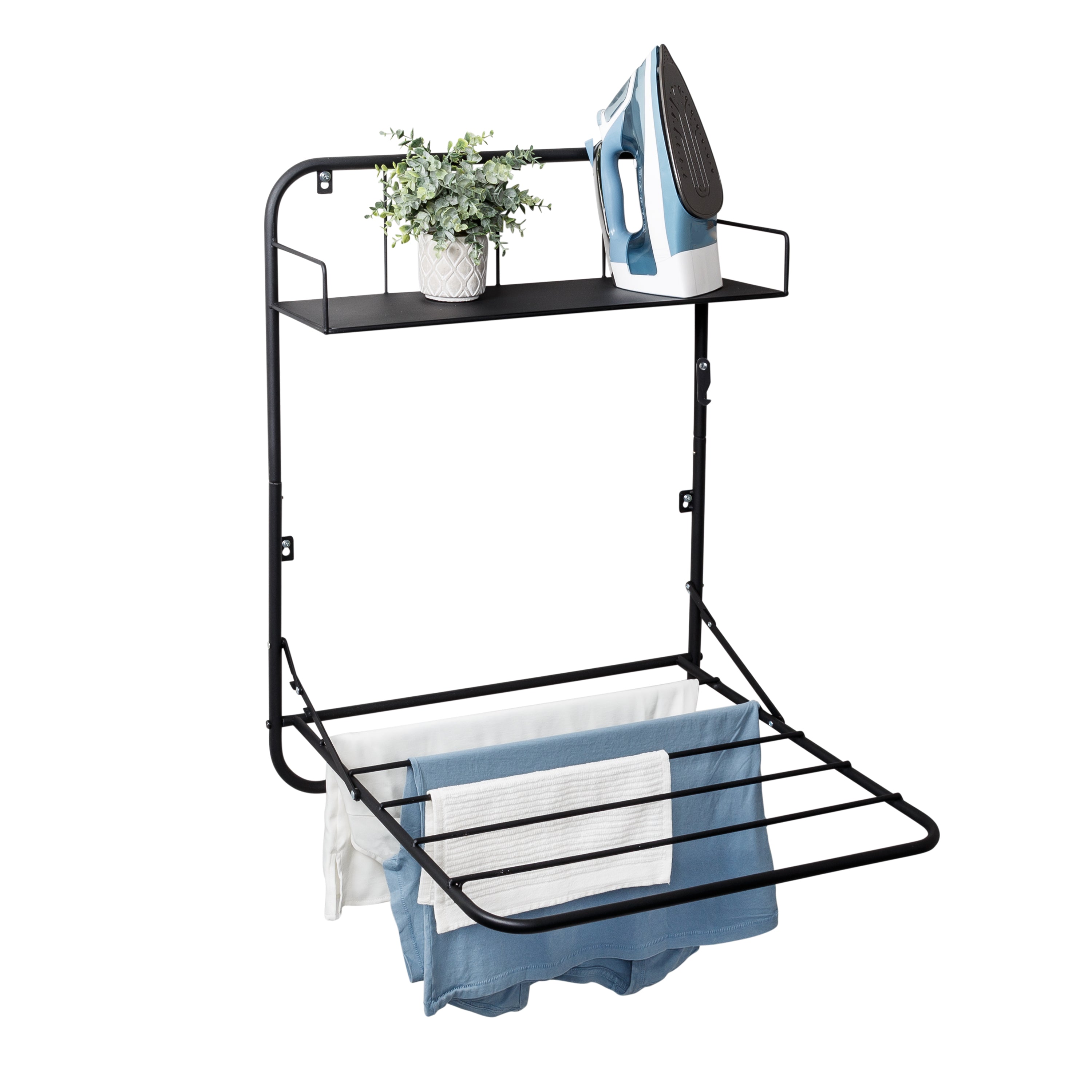 Cover All Drying Rack Black Over-the-Door or Wall Mount Folding Drying Rack and Shelf