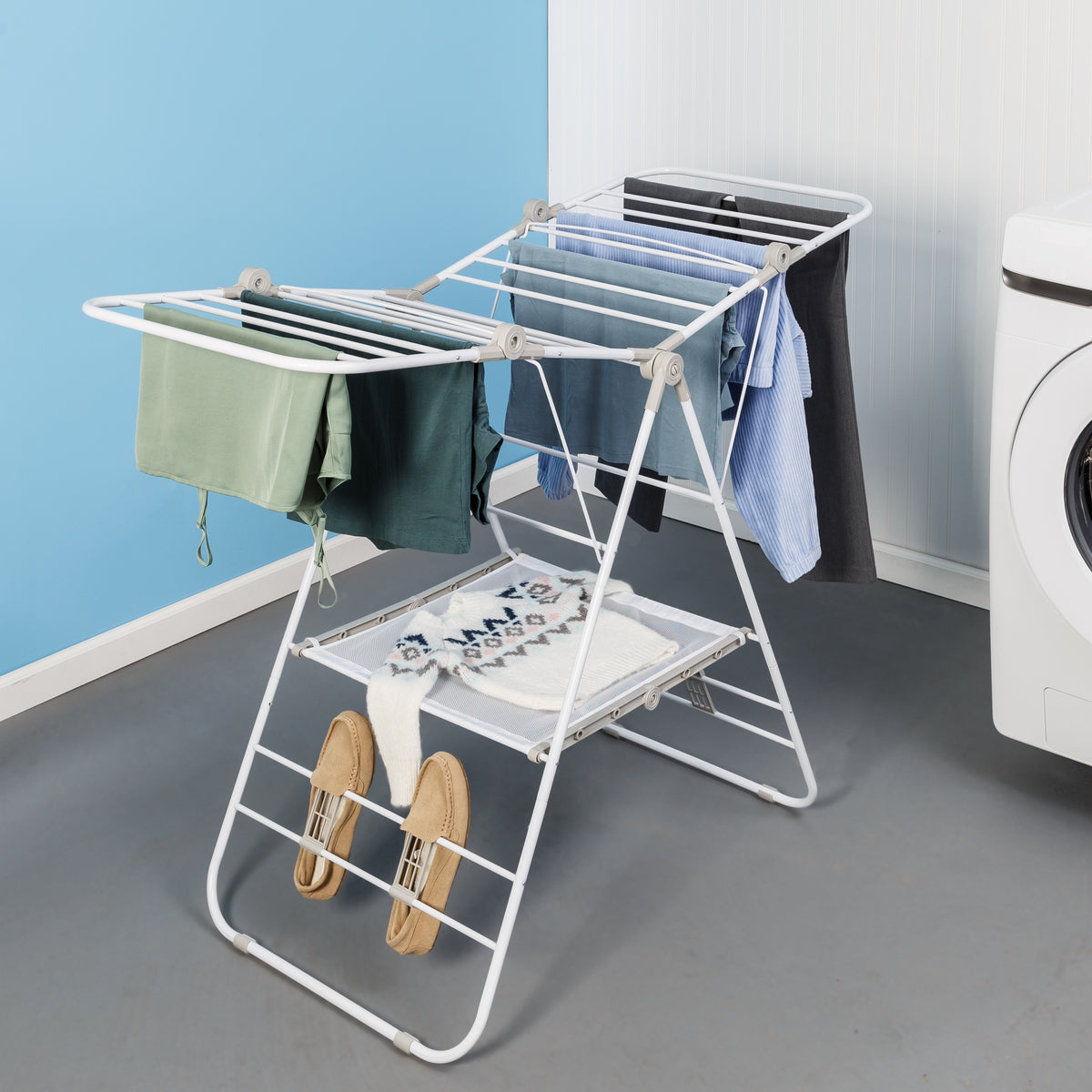 White Large Expandable and Folding Wing Drying Rack