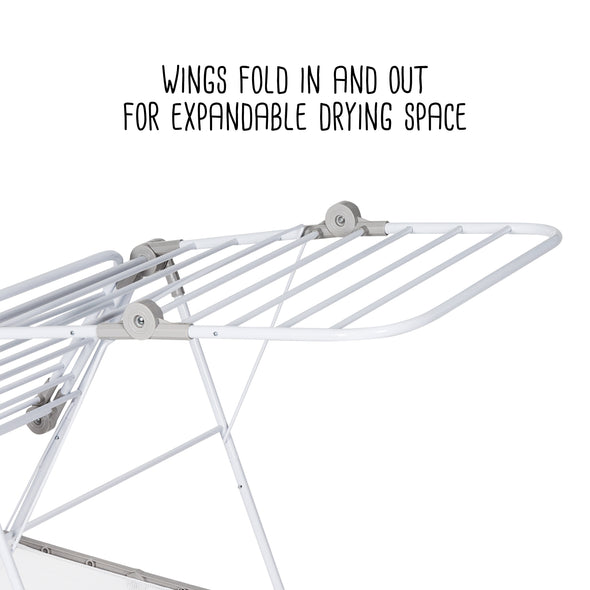 Wings fold in and out for expandable drying space