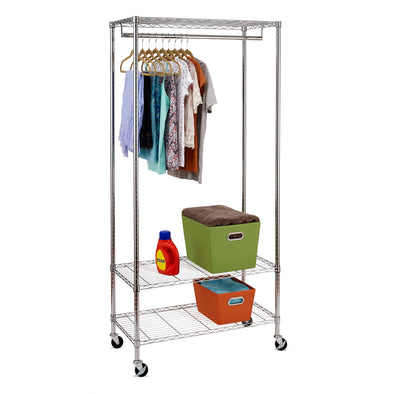 Chrome 3-Shelf Deluxe Rolling Clothes Rack