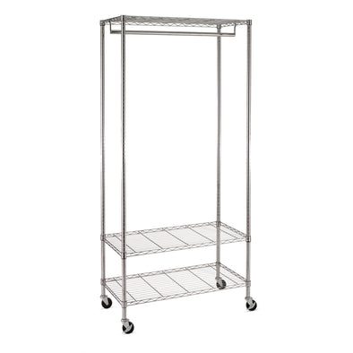 Chrome 3-Shelf Deluxe Rolling Clothes Rack