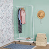 Matte White Metal Rolling Clothes Rack with Shelf