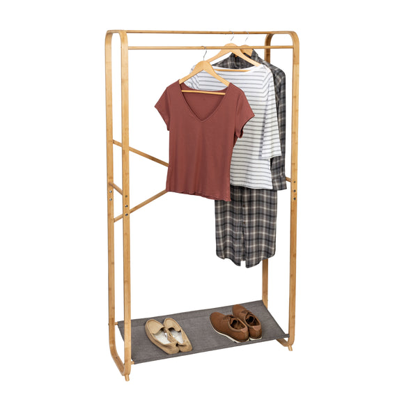 Bamboo and Gray Canvas Garment Rack