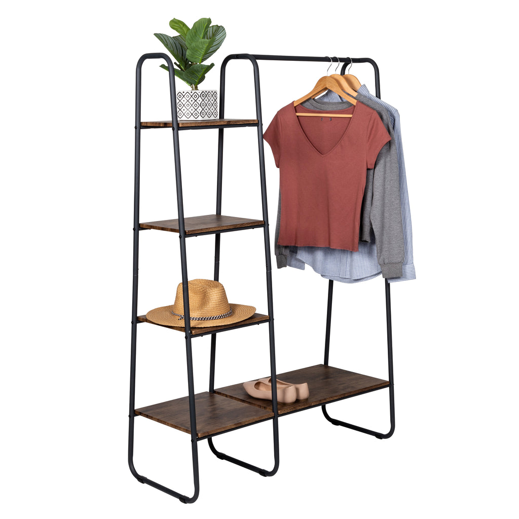 Wood clothes 2024 rack with shelves