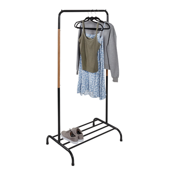 Black/Natural Clothes Rack with Shoe Shelf