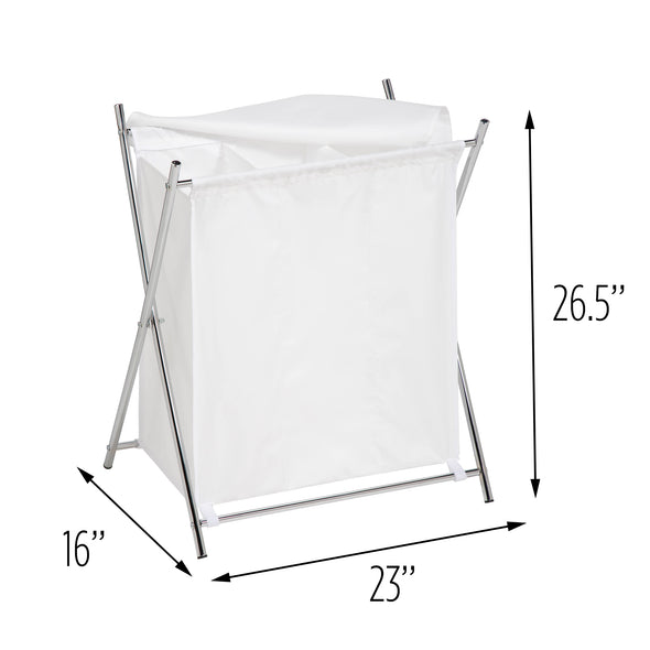 White/Chrome Folding X-Frame Triple Laundry Sorter