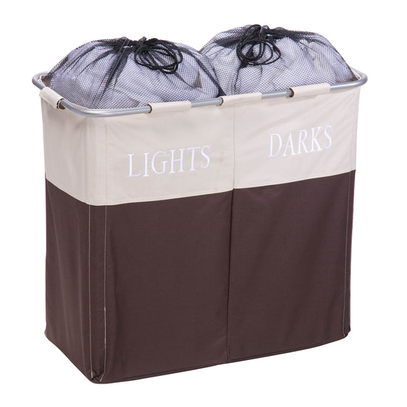 Brown/Taupe Dual Compartment Laundry Hamper