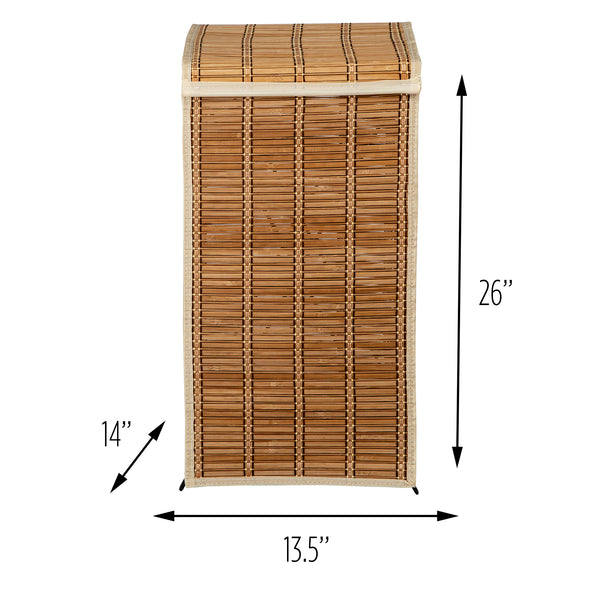 Natural Bamboo Tall Laundry Hamper with Lid