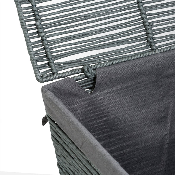 Gray Rolled Paper Rope Hamper with Lid