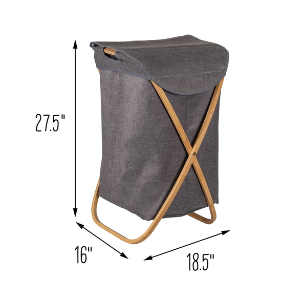 Gray/Natural Bamboo Folding Hamper with Lid