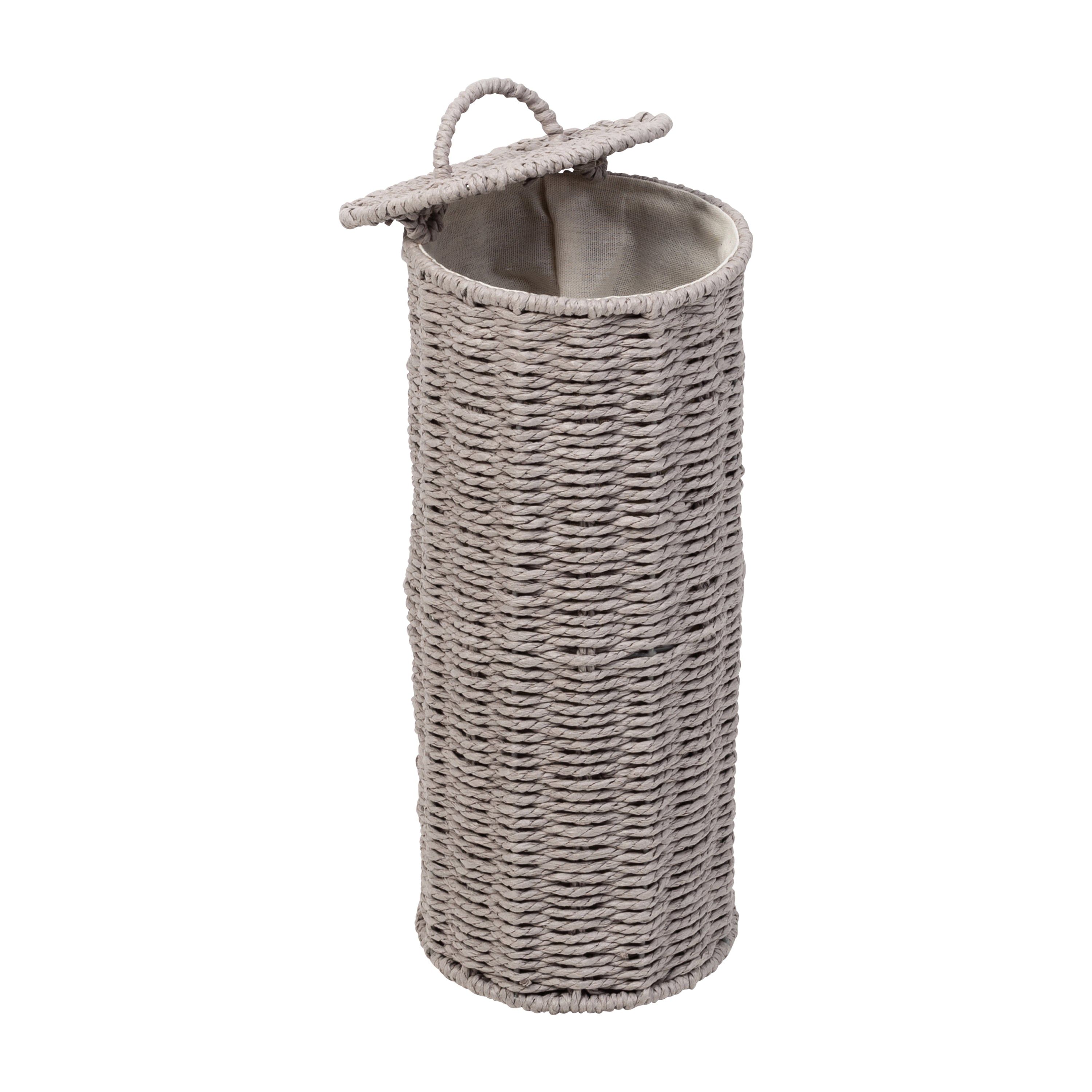 StorageWorks Toilet Paper Storage, Grey Round Paper Rope Bathroom Basket,  Small Baskets for Organizing, Toilet Paper Basket with Built-in Handles, 14