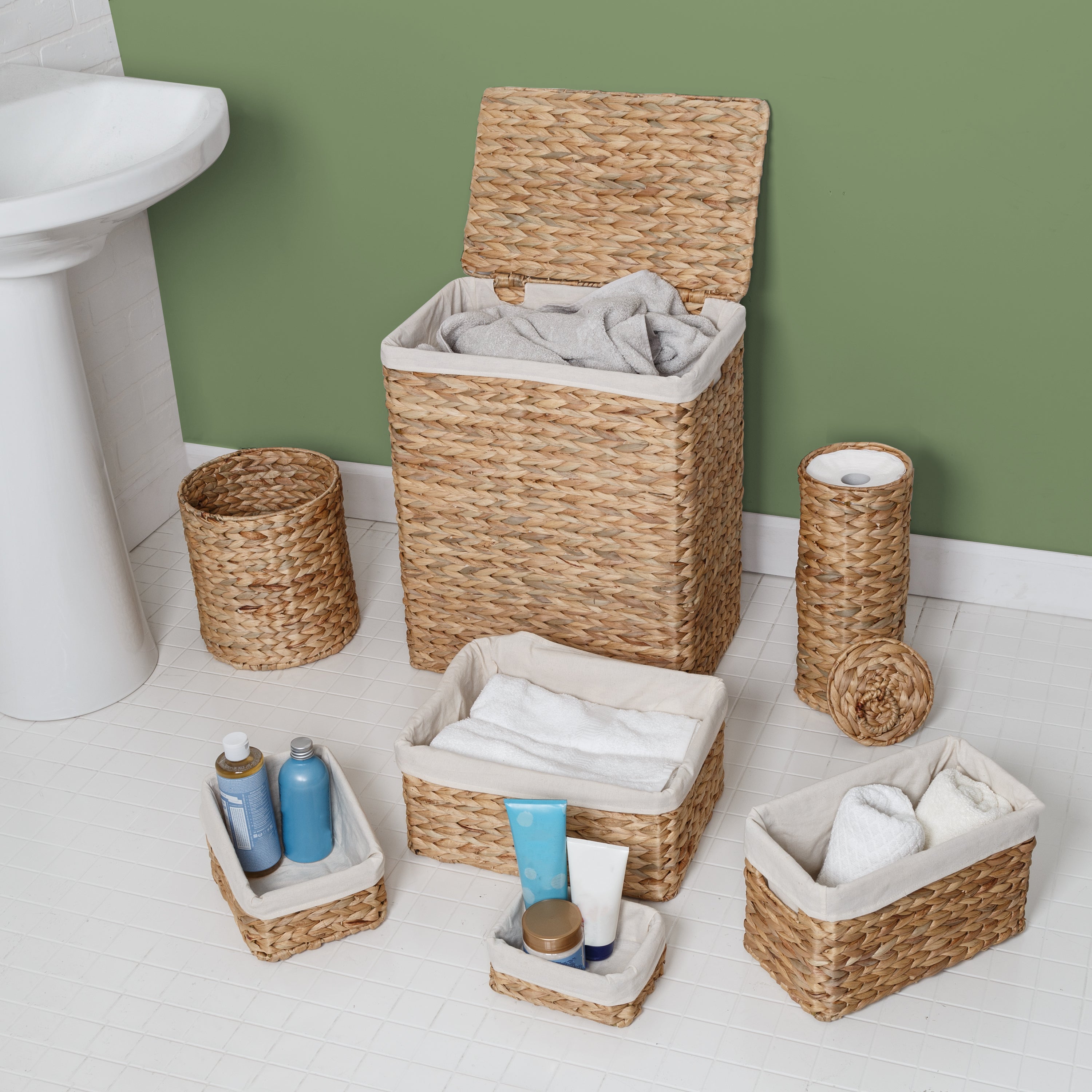 Wicker Baskets, Rattan Basket, Rectangular Basket, Small Basket with Handle, Wicker Baskets for Storage, Hyacinth Storage Baskets for Bathroom