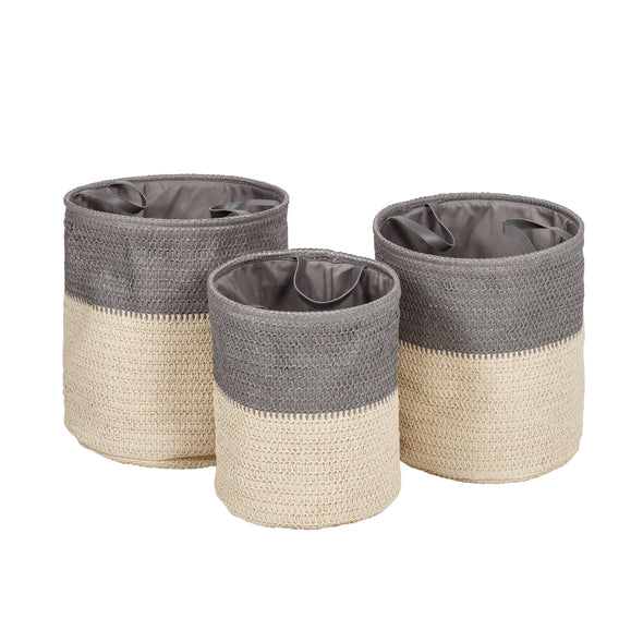 Gray/Natural Nesting Laundry Baskets with Handles (Set of 3)