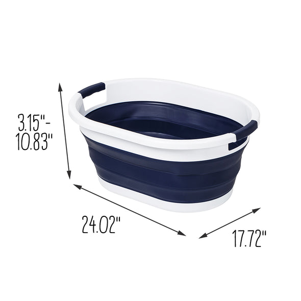 Navy Blue/White Collapsible Rubber Laundry Baskets (Set of 2)
