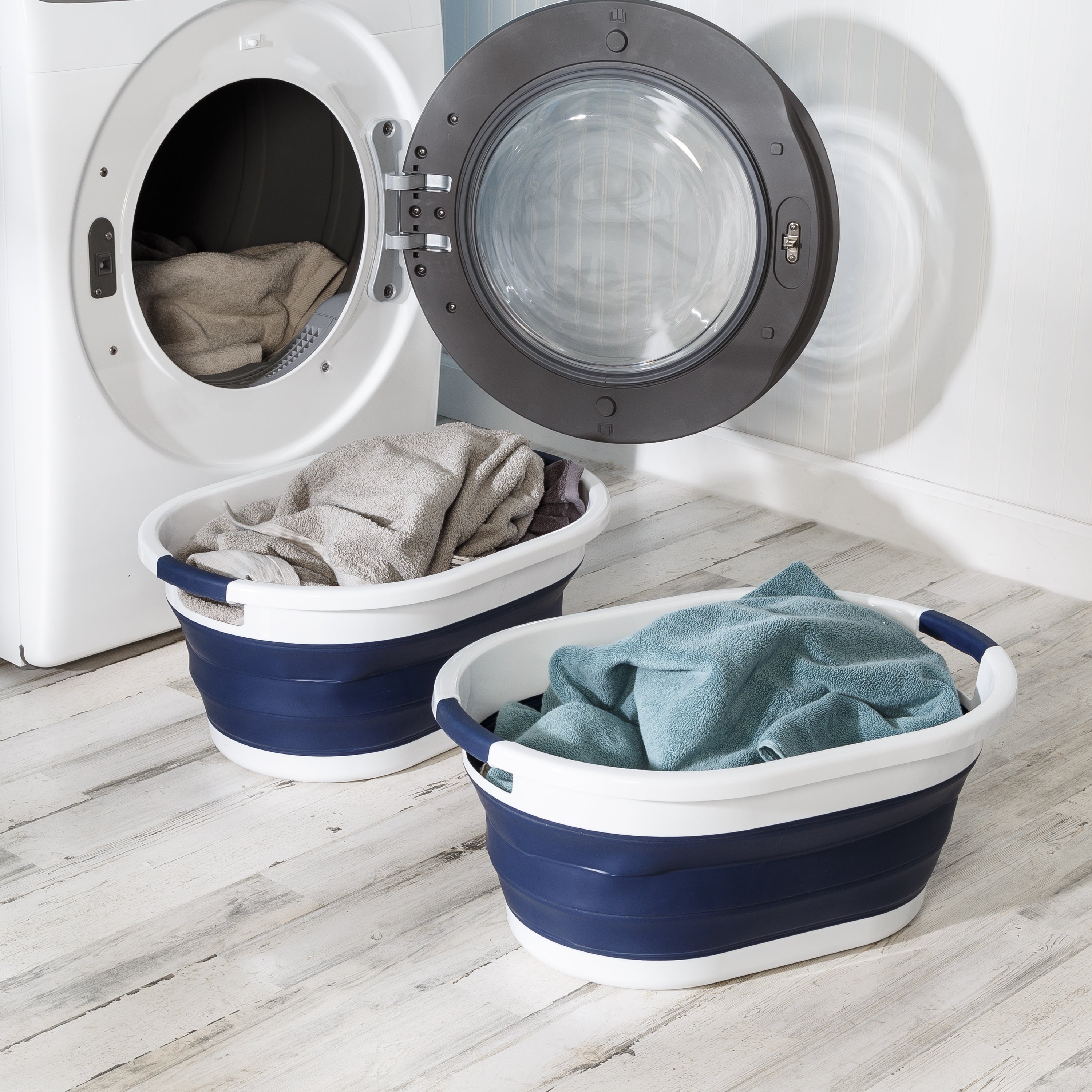 Eleoption Foldable Laundry Basket Bag - Waterproof, Collapsible With Handles, Blue, 38x71 Cm