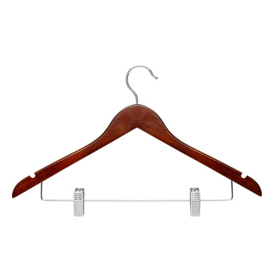 Cherry Finish Wood Suit Hangers with Clips (12-Pack)
