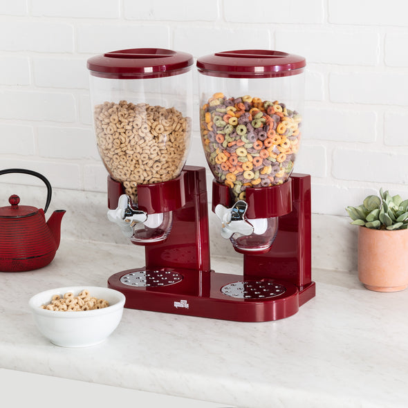 Red Double Cereal Dispenser with Portion Control