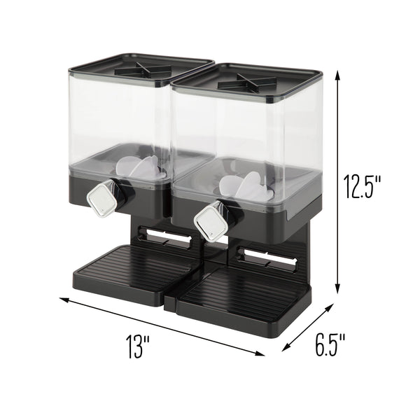 Black Compact Double Cereal Dispenser with Portion Control