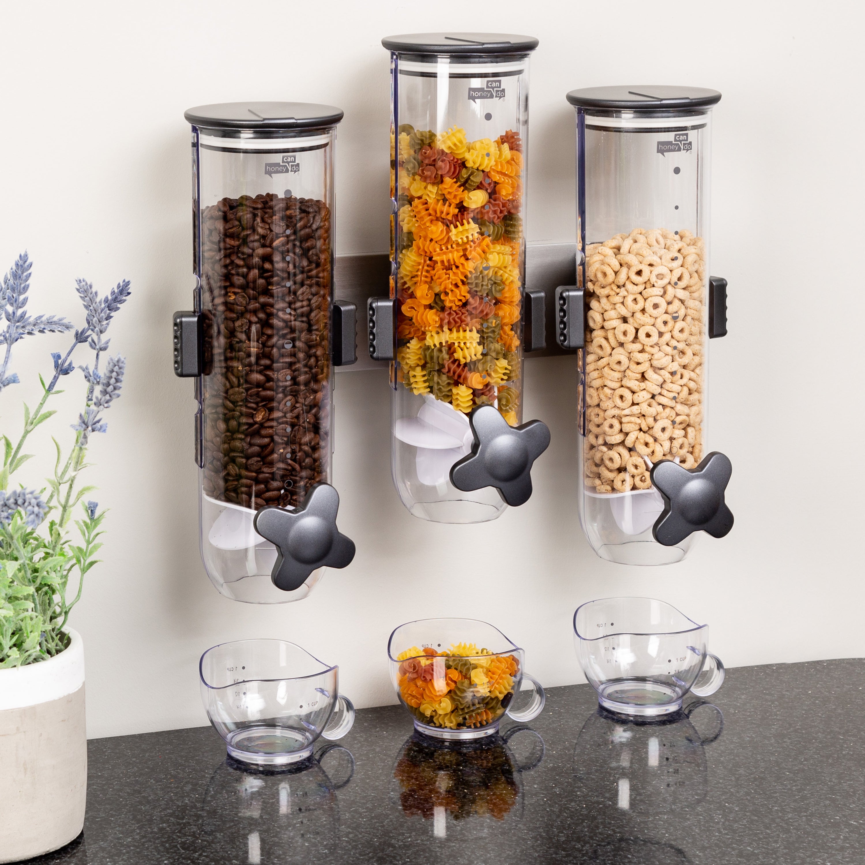 Honey-Can-Do 1-Piece Black Triple Canister Dry Food Cereal Dispenser  KCH-09275 - The Home Depot