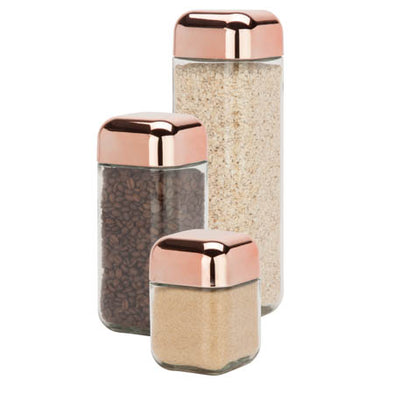 3-Piece Glass Jar Storage Set, Copper Lids - honeycando.com