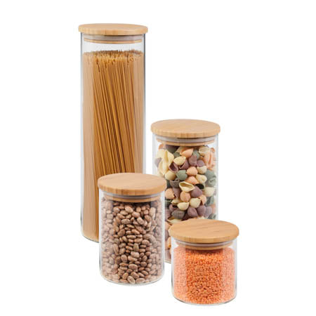 4-Piece Glass Jar Storage Set, Bamboo Lids - honeycando.com