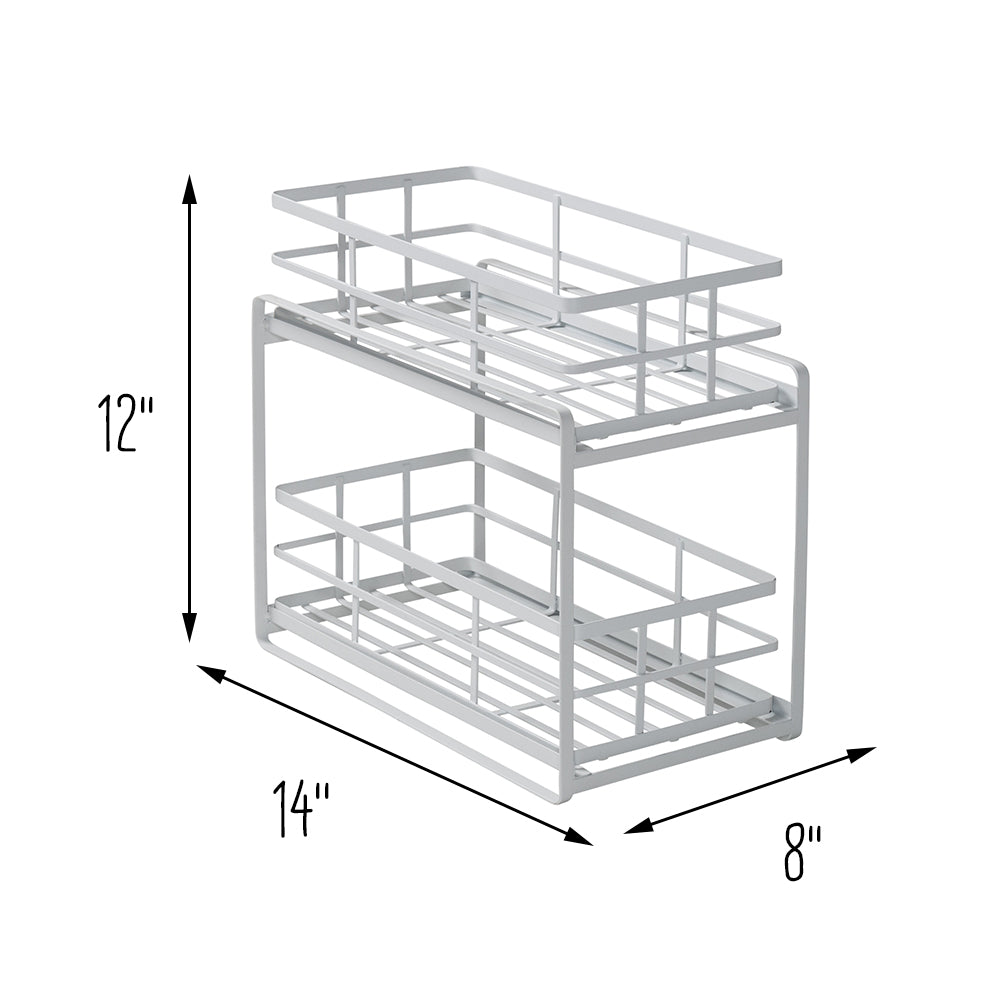 2-Tier Under Sink Storage Sliding Basket Organizer Drawer, White