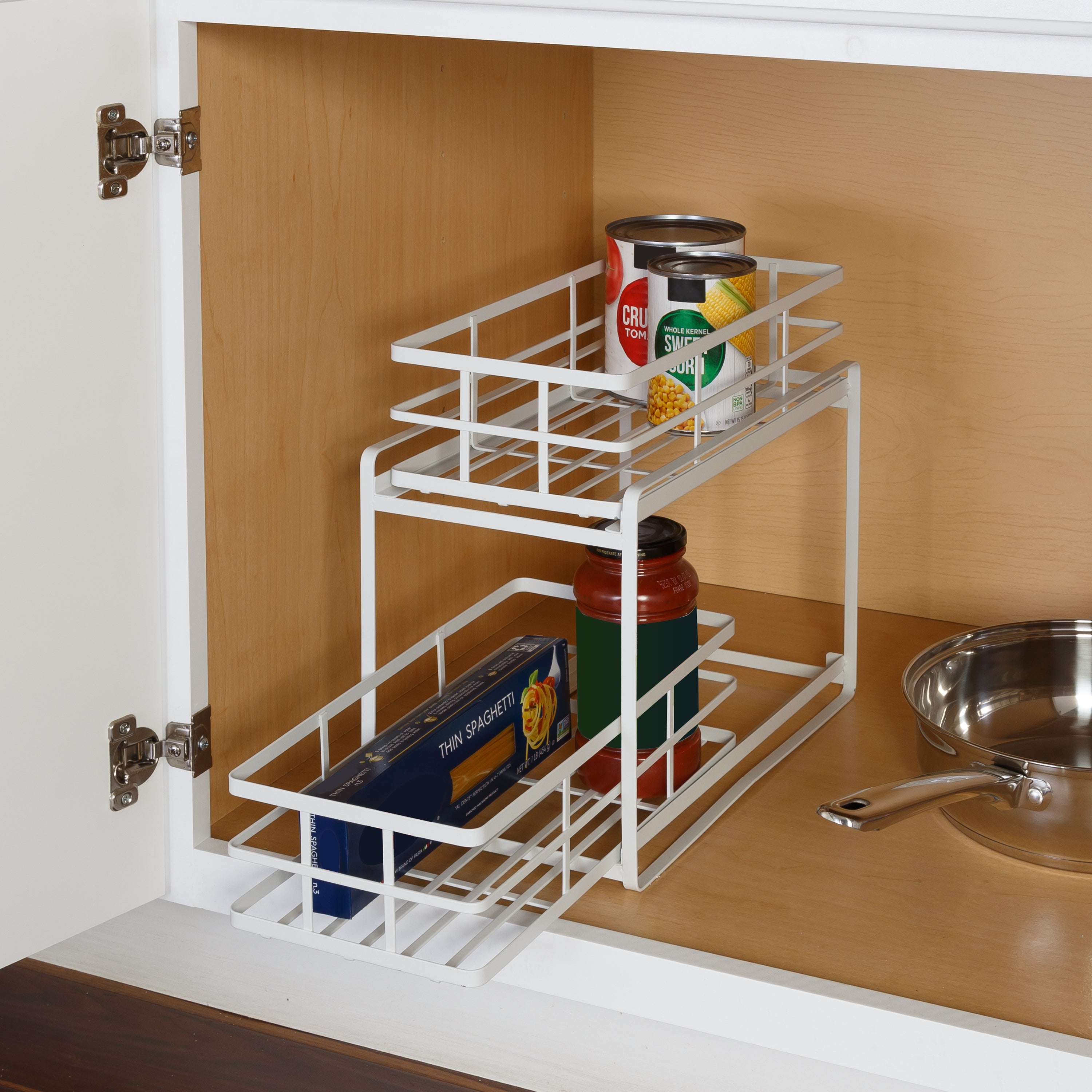 2-Pack White Kitchen Cabinet and Counter Shelf Organizer