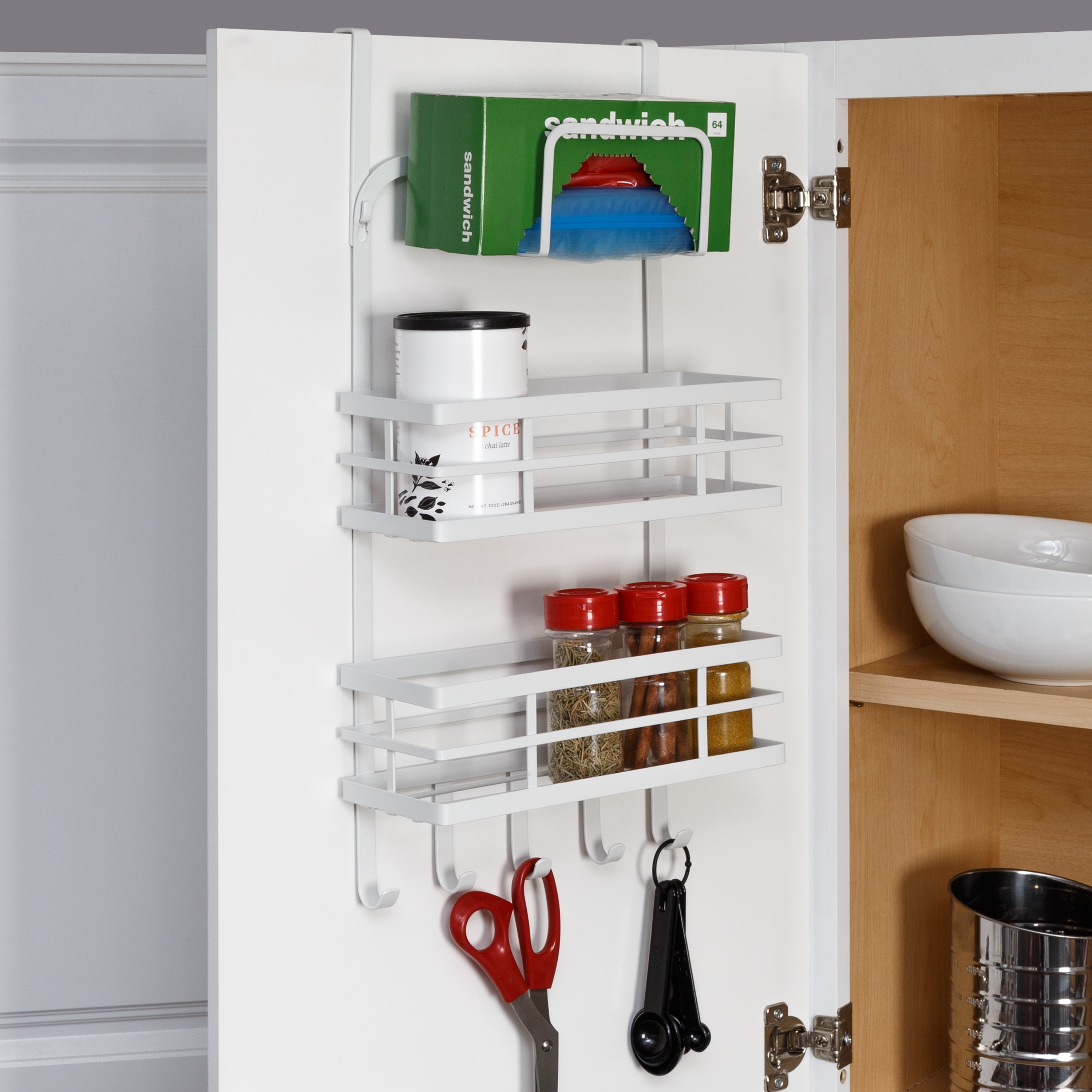 White 3-Tier Over-the-Door Kitchen Organizer with Hooks