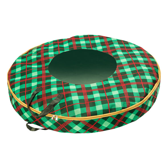 Green Plaid 36" Wreath Storage with Clear View Panel