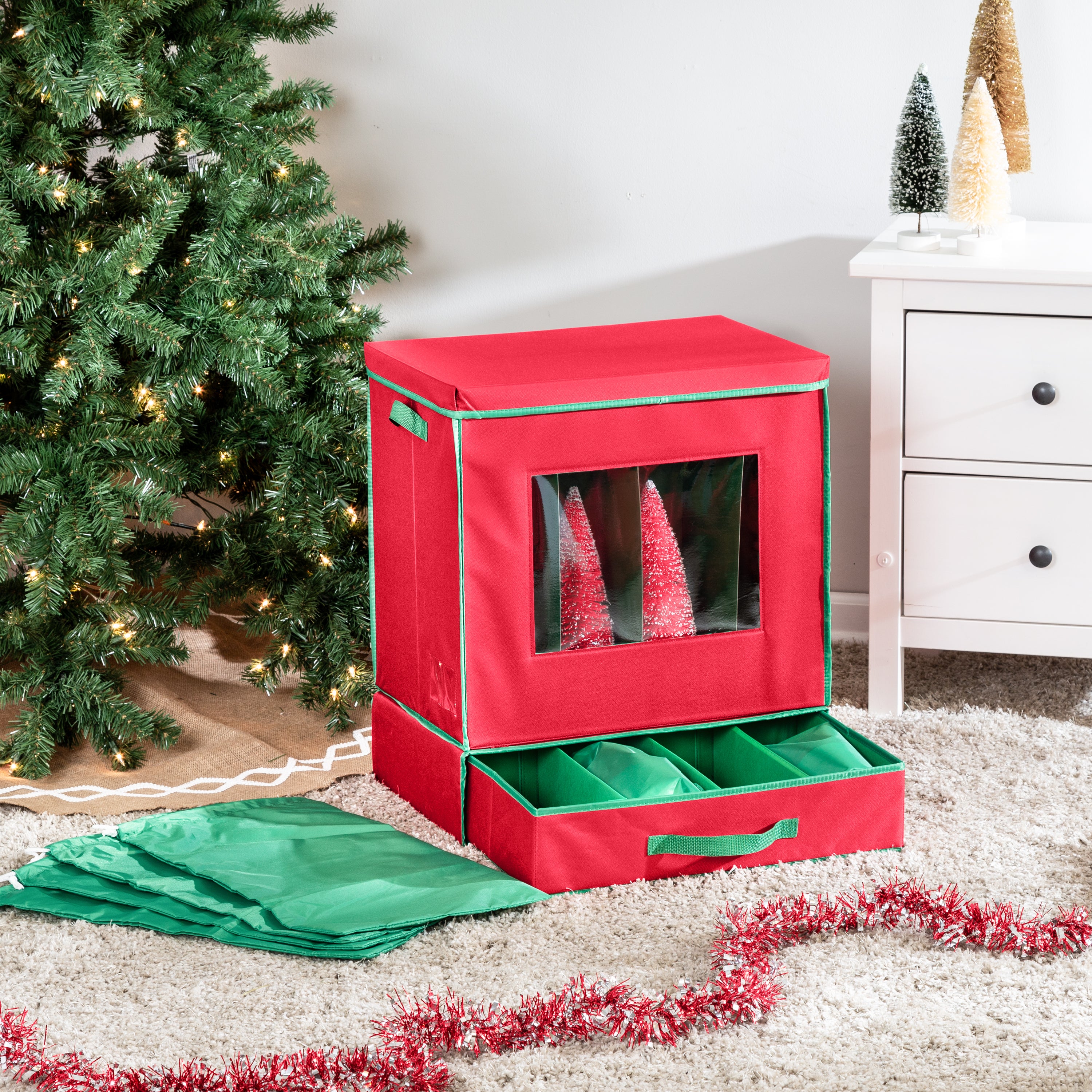Honey Can Do Large Adjustable Ornament Storage, Red