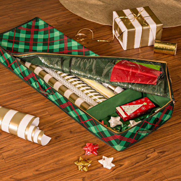 Green Plaid Holiday Gift Wrap Organizer