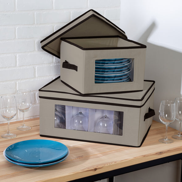 Gray Dinnerware or Closet Window Storage Boxes Set of 2