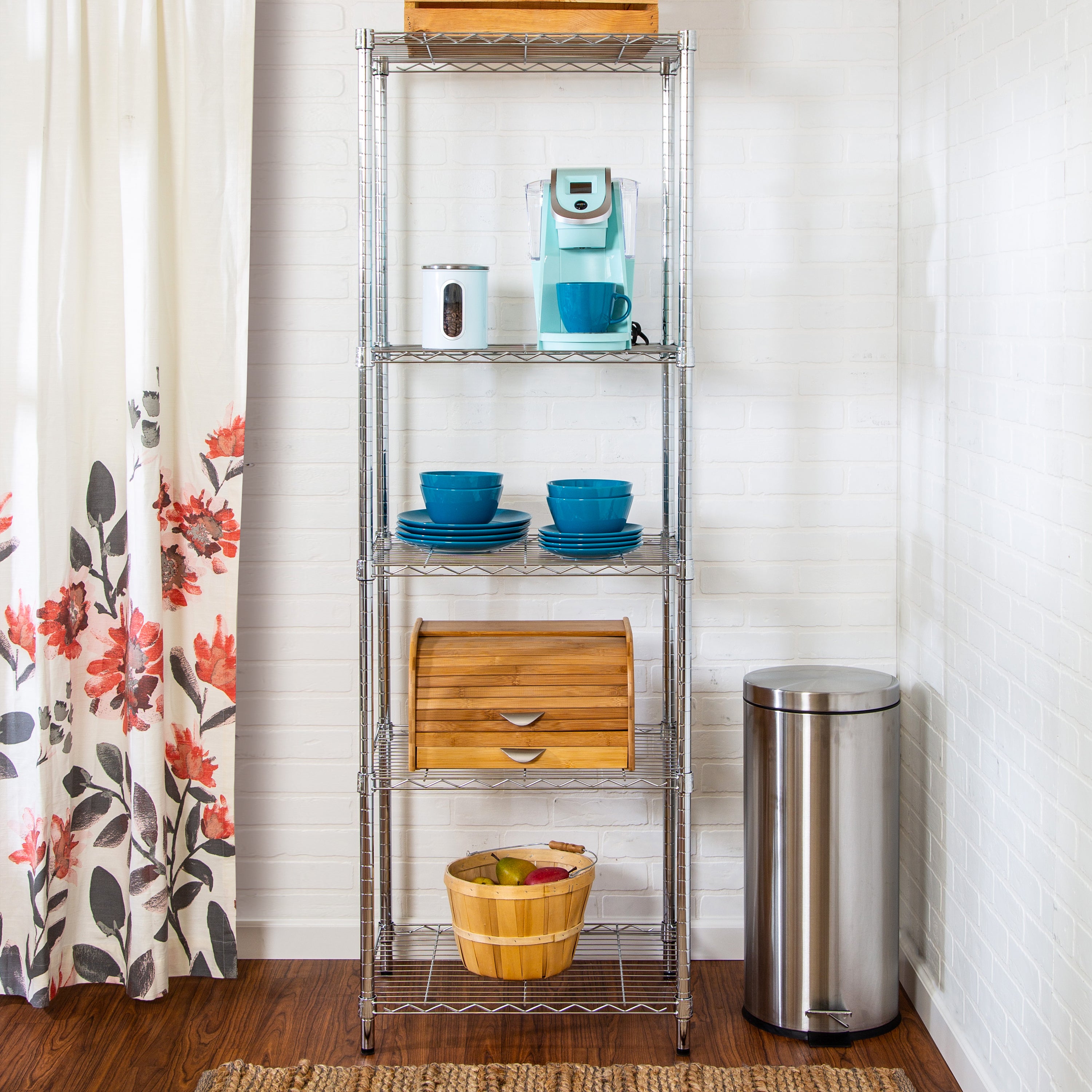 5-Tier Wood Bathroom Cabinet Storage Shelf Laundry Room