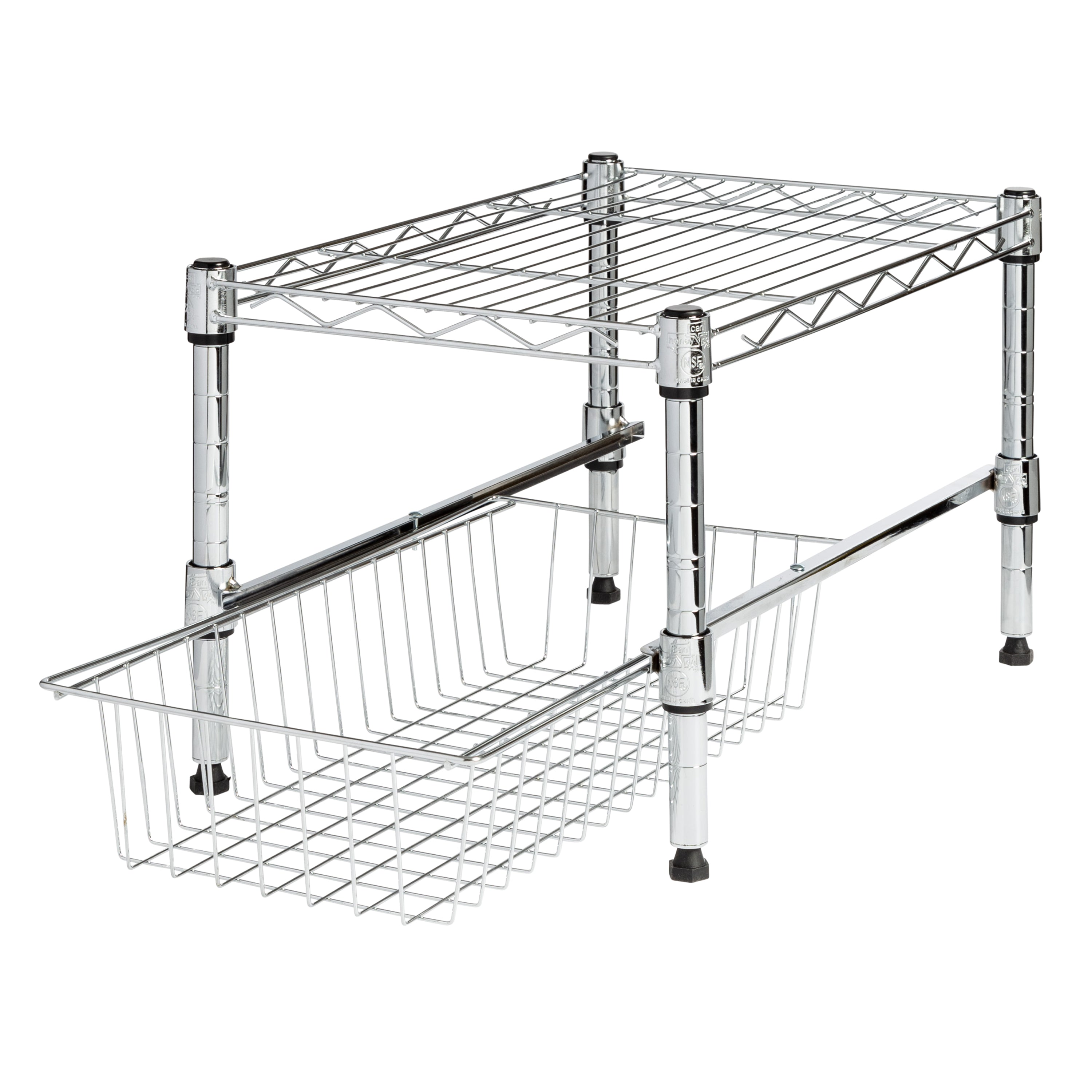 Honey Can Do Cabinet Organizer with Adjustable Shelf and Pull-Out Basket - Chrome