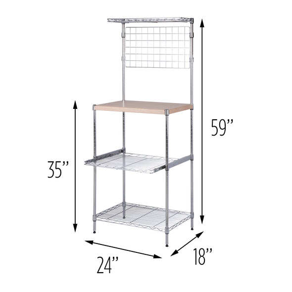 Chrome/Wood Microwave Shelving Unit with Shelves