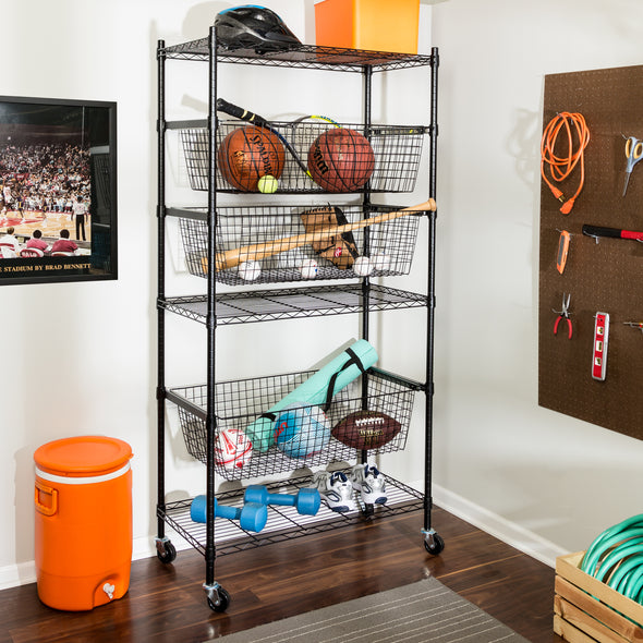 Three flat shelves provide additional storage space